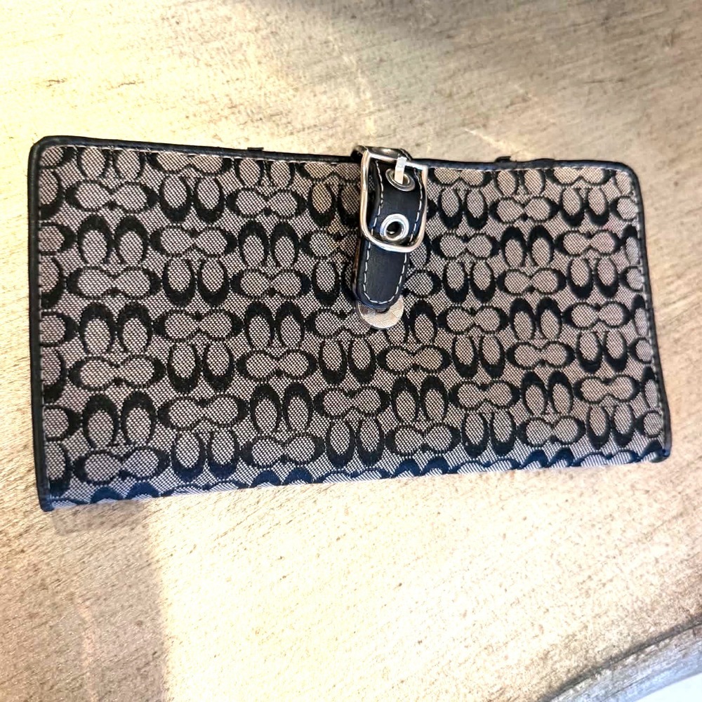 Coach Signature Jacquard Slim Envelope Wallet Black Gray Monogram Buckle